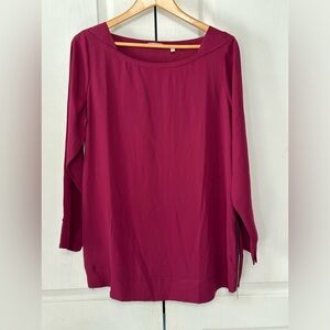 Soft Surroundings Women's Rounded Neck Gauzy Blouse Size Large Berry Wine‎